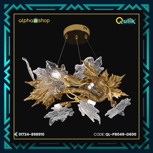 Qulik Golden & Clear Crystal Leaf Round Chandelier (QL-P8049-D600)