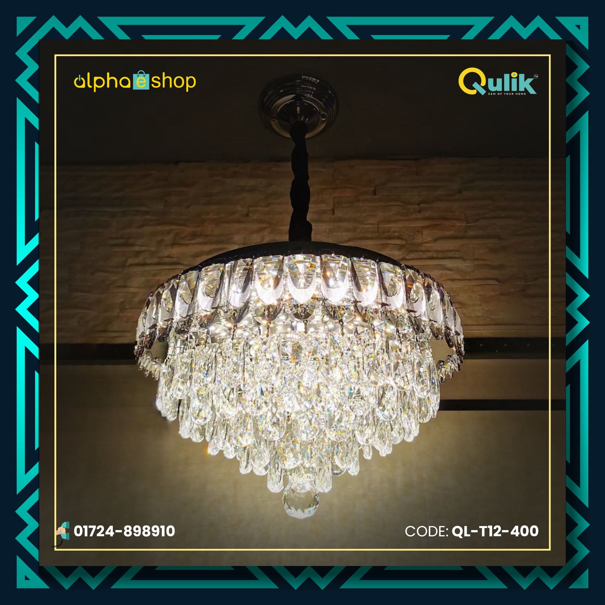 Qulik T12-500 Modern Crystal Chandelier 6-Layer LED Ceiling Light. Versatile design with acrylic, crystal, and iron construction. Adjustable color temperature - Warm, White, Daylight. 60W power, 2-year warranty.