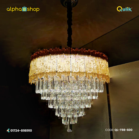 Qulik Modern Crystal Chandelier Decoration Pendant Hanging 6 layer 3 color LED Ceiling Light (QL-T98-600)