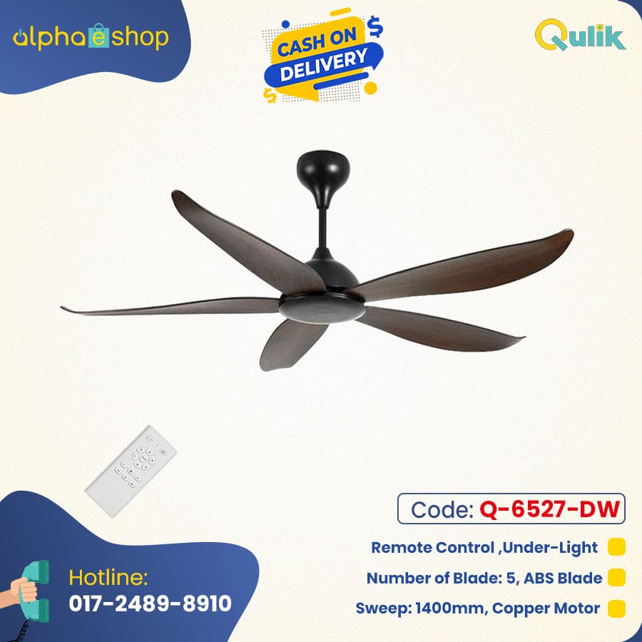  Qulik Q-6527-DW 56-Inch Modern Decorative Ceiling Fan with ABS Blades and Underlight in Dark Wooden