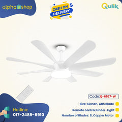 Qulik Q-6522-W 60-Inch Modern Decorative Ceiling Fan with ABS Blades and Underlight in White