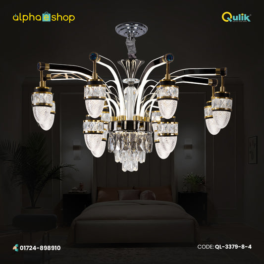 Qulik Modern Nordic Candle Crystal Chandelier Decoration Pendant Hanging Double Layer 3 Color LED Ceiling Light (QL-3379-8-4)