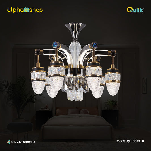 Qulik Modern Nordic Candle Crystal Chandelier Decoration Pendant Hanging Single Layer 3 Color LED Ceiling Light (QL-3379-8)