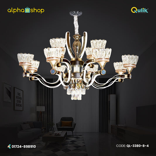 Qulik Modern Nordic Candle Crystal Chandelier Decoration Pendant Hanging Double Layer 3 Color LED Ceiling Light (QL-3380-8-4)