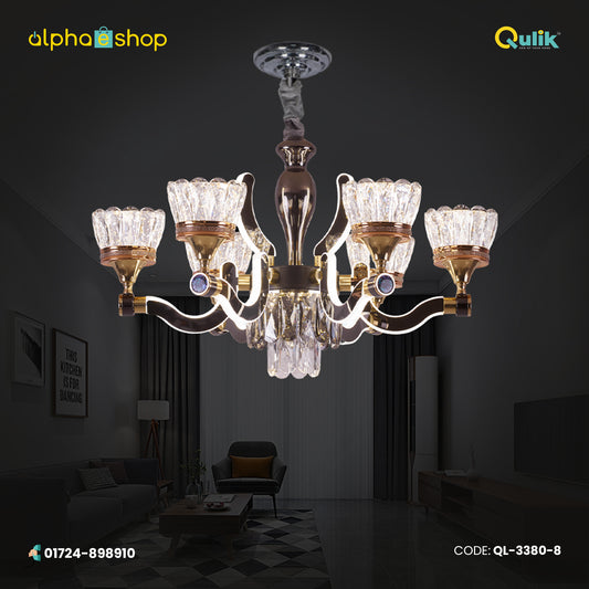 Qulik Modern Nordic Candle Crystal Chandelier Decoration Pendant Hanging Single layer 3 color LED Ceiling Light (QL-3380-8)