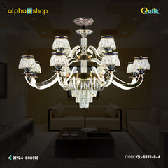 Qulik QL-8832-8-4 Golden & Black Iron LED Ceiling Lamp - Luxury Crystal Chandelier with 12 Lamps