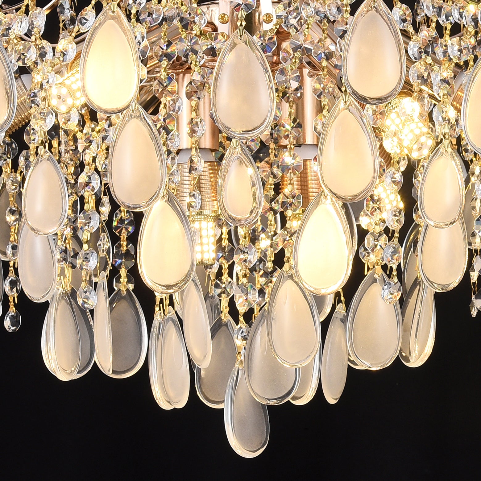 Qulik QL-9279-8 Golden Iron LED Ceiling Light - Luxury Crystal Pendant Chandelier