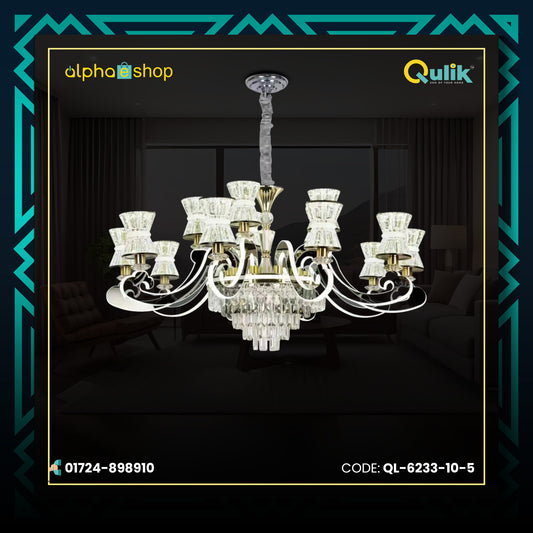 Qulik Modern Nordic Crystal Chandelier Decoration Pendant Hanging two layer 3 color LED Ceiling Light (QL-6233-10-5)