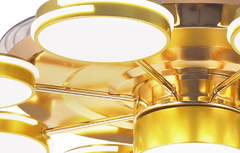 Qulik M05 48" Modern Chandelier Retractable Invisible Blade Silent 3 Color Change LED Remote Ceiling Fan (Golden) Q-8328 - Elegant Modern Decorative Fan in Golden Finish