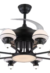 Qulik Q-6293 48-Inch Modern Chandelier Ceiling Fan with LED Light in Black