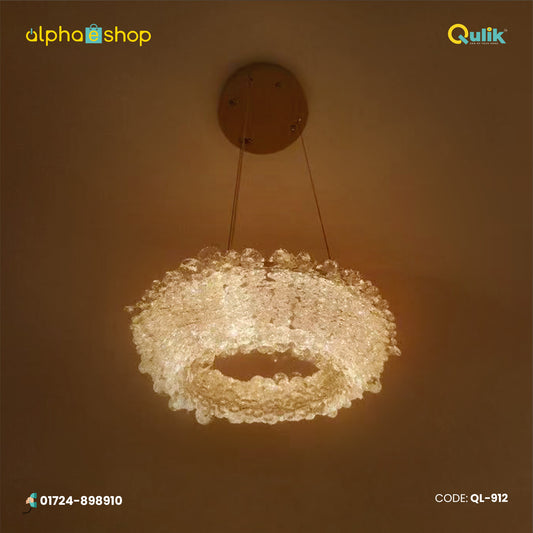 Qulik Modern Chandelier Decorative Hanging Octagonal Beads Shape LED Ceiling Light (QL-912) - Elegant design, three-color light options, 2-year warranty.