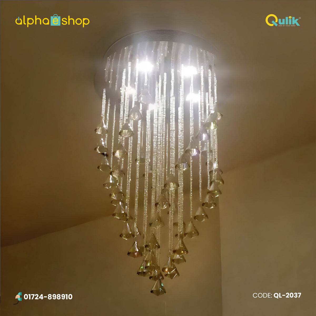 Qulik QL-2037 Modern Chandelier - Stylish Windmill Diamond Design, Adjustable Lighting, 2-Year Warranty. Elevate your space with enduring style and innovative lighting.