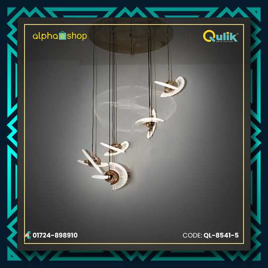 Qulik Modern Chandelier Hanging Acrylic Cable 5 Head LED Ceiling Light (8541-5)