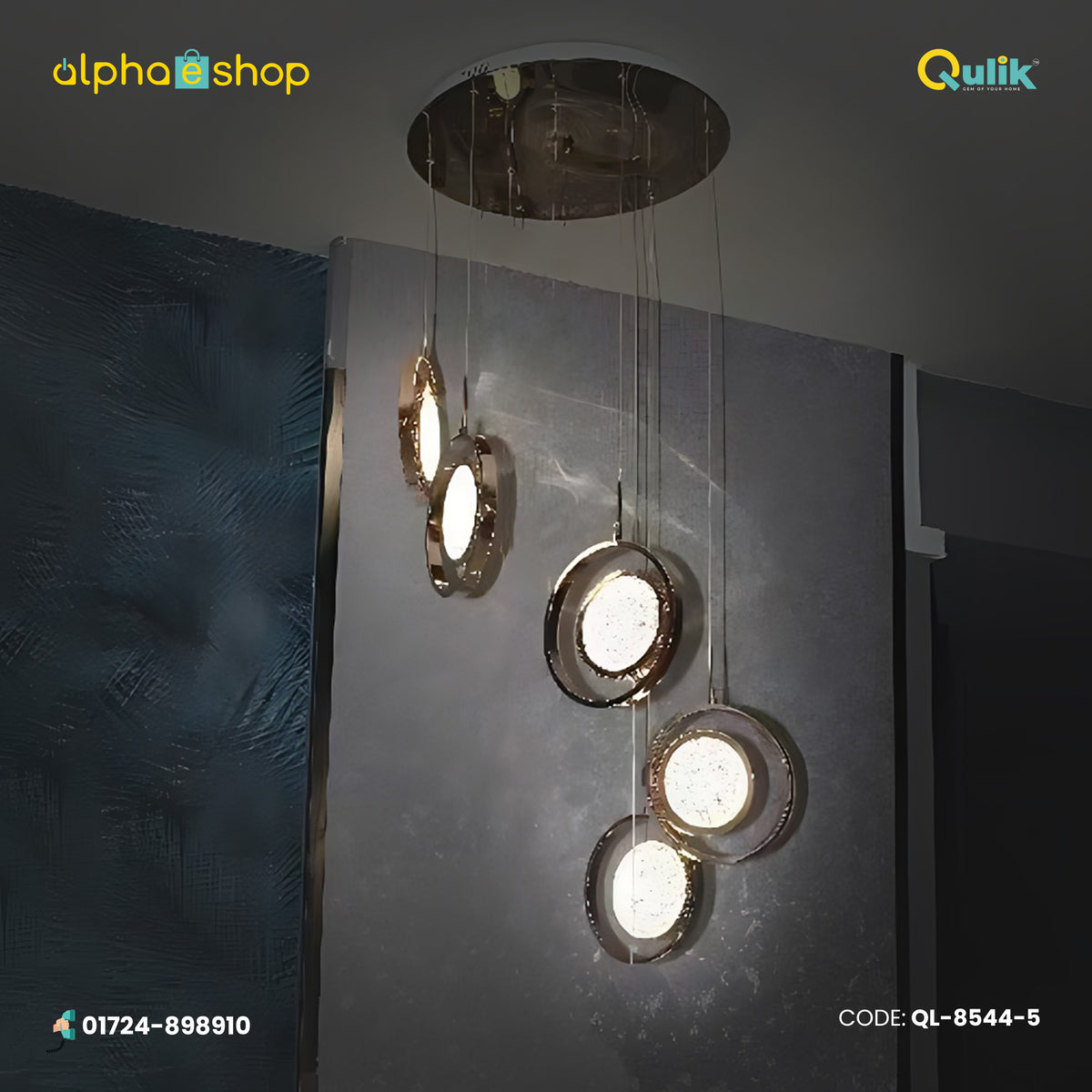 Qulik Modern Chandelier Hanging Acrylic Cable 5 Head LED Ceiling Light (QL-8544-5)