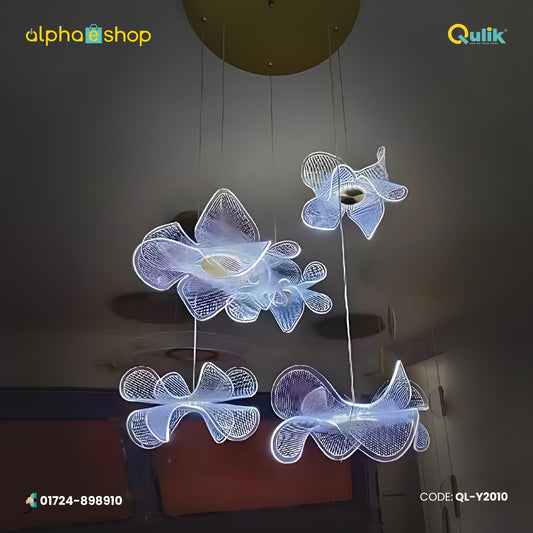 Qulik QL-Y2010 LED Ceiling Light - Modern Chandelier with Acrylic Cable, 3 Color Adjustable LED. Ideal for contemporary home decor, providing elegance and efficiency.
