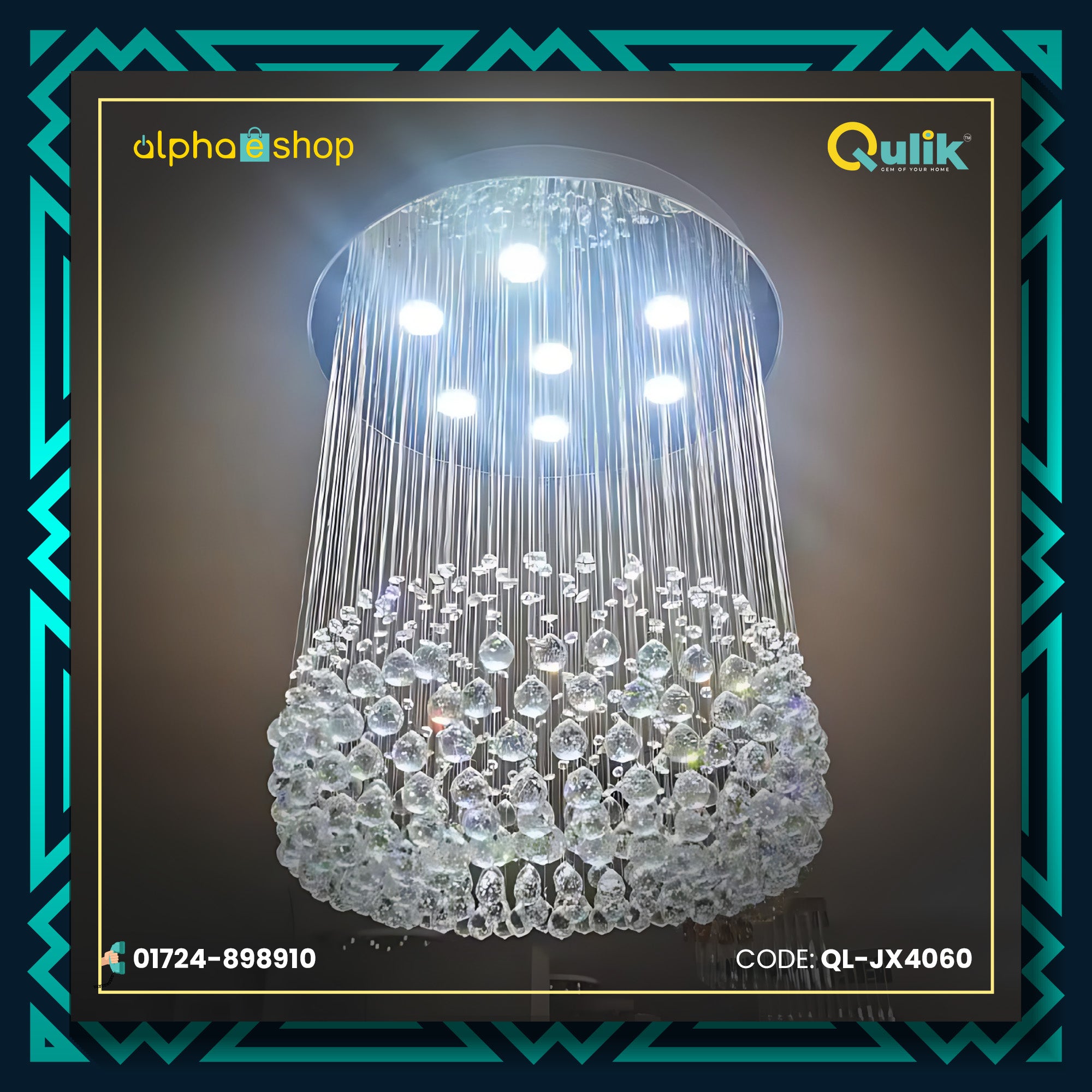 Qulik JX4060 LED Ceiling Light - Contemporary Crystal Chandelier with 30 Glass Balls, Adjustable Color Temperature. Ideal for adding artistic sophistication to living rooms, dining areas, and bedrooms.