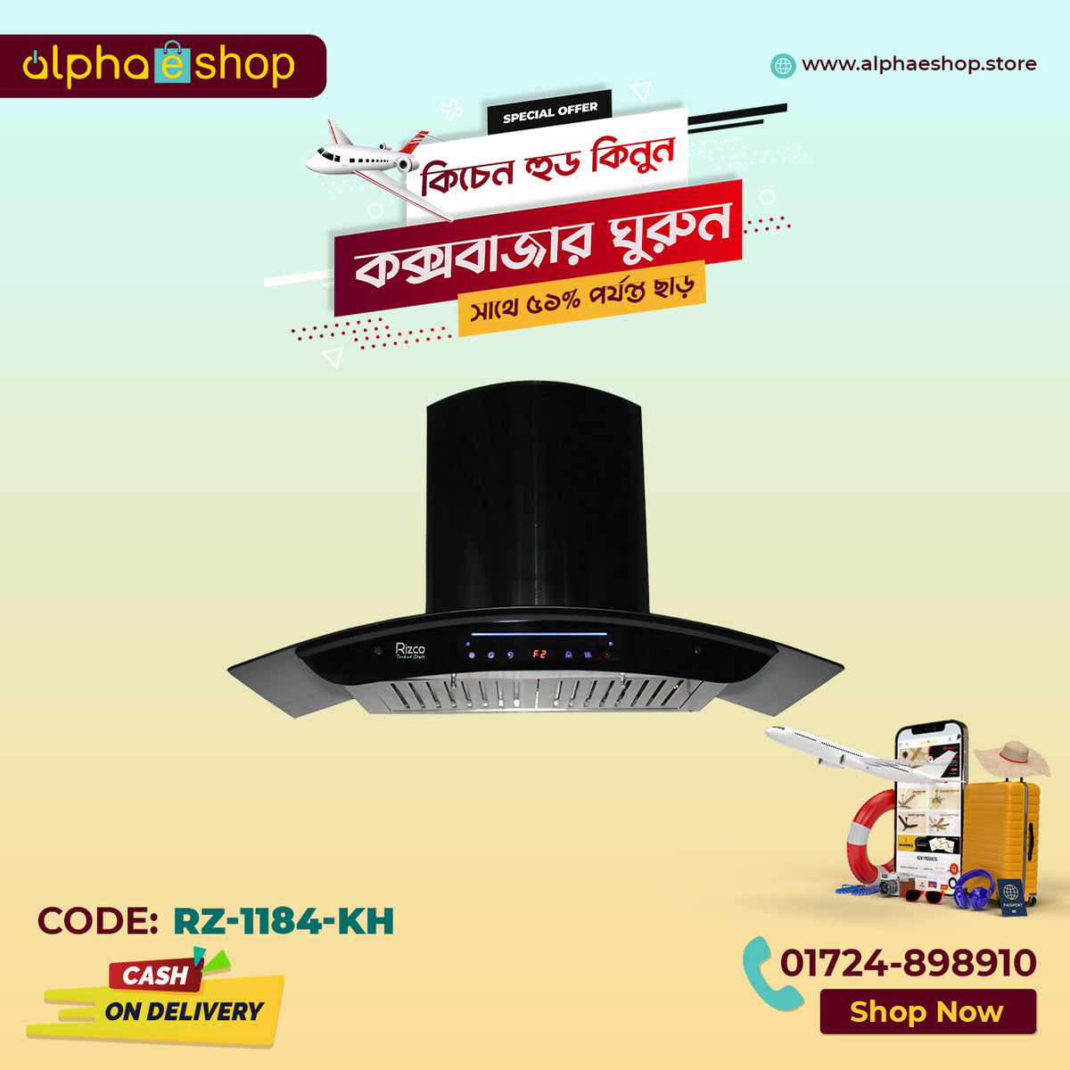 Rizco Kitchen Hood 36" RZHC 905 (Black) RZ-1184-KH