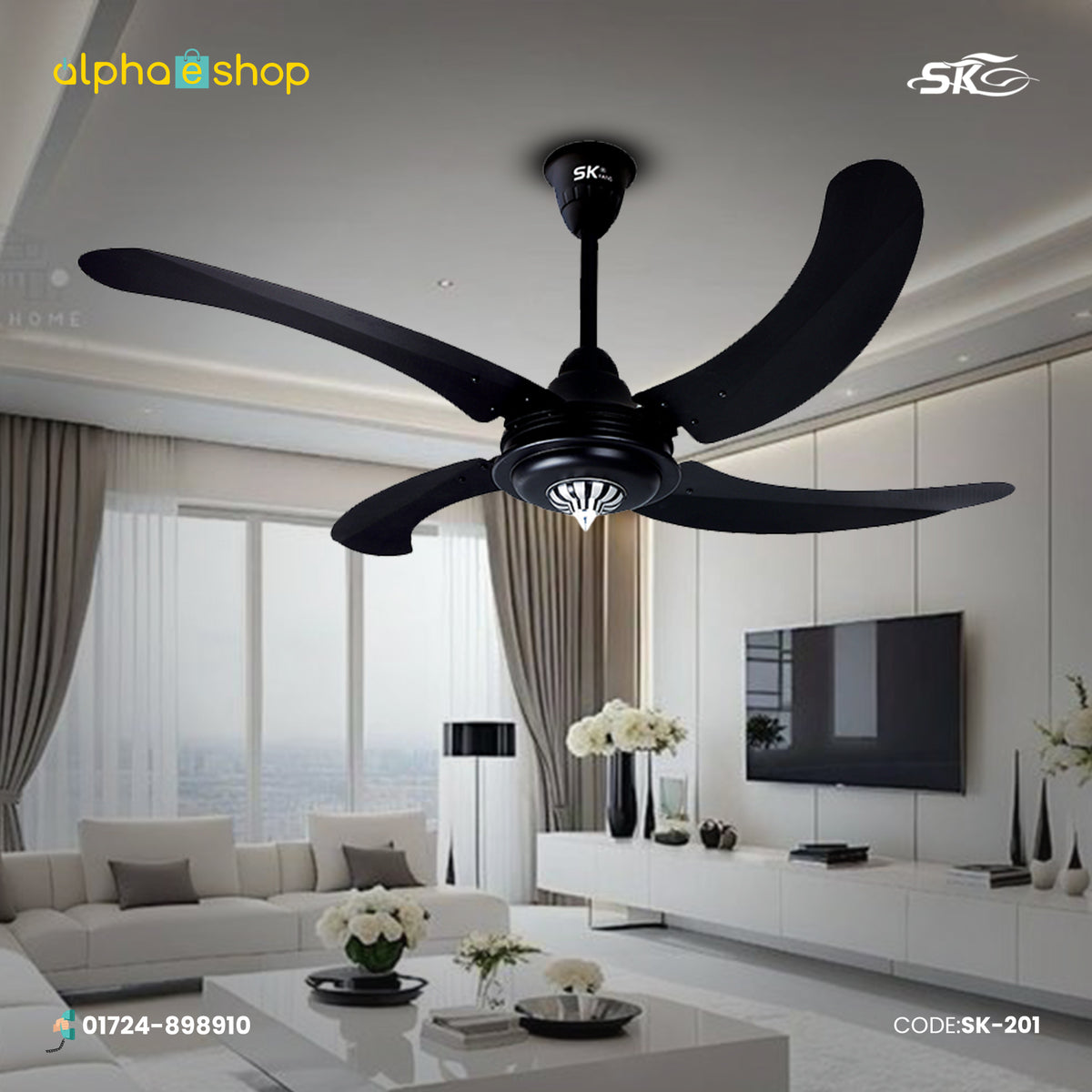 SK Antique Plus 56" Ceiling fan Black Silver SK-201