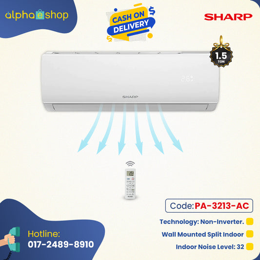 Sharp AH-A18ECB - Split Wall Air Conditioner 1.5 Ton (Non-Inverter) (White) PA-3213-AC