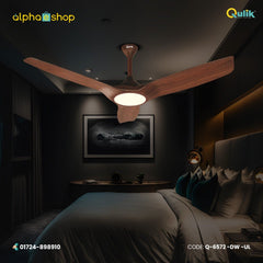 Qulik Aerovane 52" Modern Decorative Silent ABS Blade Remote Under Light Ceiling Fan (Dark Wooden) Q-6572-DW-UL