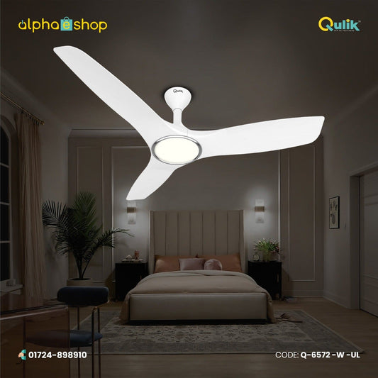 Qulik Aerovane UL 52" Modern Decorative Silent ABS Blade Remote Under Light Ceiling Fan (White) Q-6572-W-UL