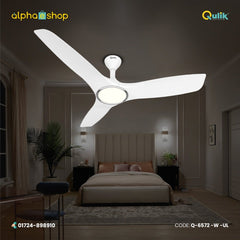 Qulik Aerovane UL 52" Modern Decorative Silent ABS Blade Remote Under Light Ceiling Fan (White) Q-6572-W-UL