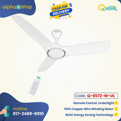 Qulik Aerovane UL 52" Modern Decorative Silent ABS Blade Remote Under Light Ceiling Fan (White) Q-6572-W-UL