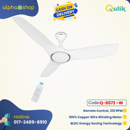 Qulik Aerovane 52" Modern Decorative Silent ABS Blade Remote Ceiling Fan (White) Q-6572-W