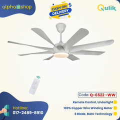 Qulik Helix UL 60"- Modern Decorative Silent ABS Blade Under light with Remote Ceiling Fan (White Wood) Q-6522-WW