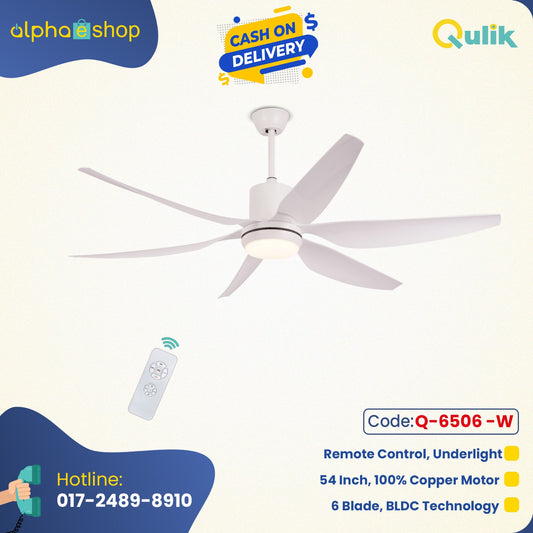 Qulik Silex 54"- Modern Decorative Silent ABS Blade Under light with Remote Ceiling Fan (White) Q-6506-W