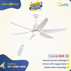 Qulik Silex 66"- Modern Decorative Silent ABS Blade Under light with Remote Ceiling Fan (White) Q-6506-W