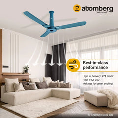 Atomberg Studio+ 48" 35W BLDC motor Energy Saving Anti-Dust Speed Indicator Light Ceiling Fan with Remote Control(Aegean Blue ) AT-136