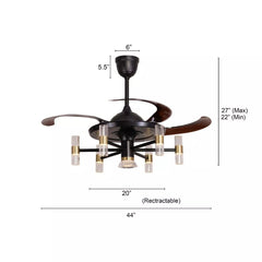 Breezelux Alpha 48" Elegant Modern Retractable Luxury Decorative Silent Underlight Invisible Blade Chandelier with Remote Ceiling Fan (Black & Coffee) BL-2519