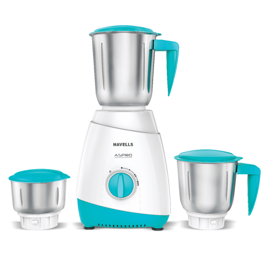 HAVELLS ASPRO 600 W MIXER GRINDER 3SSJar White- Light Blue H-1083-MG