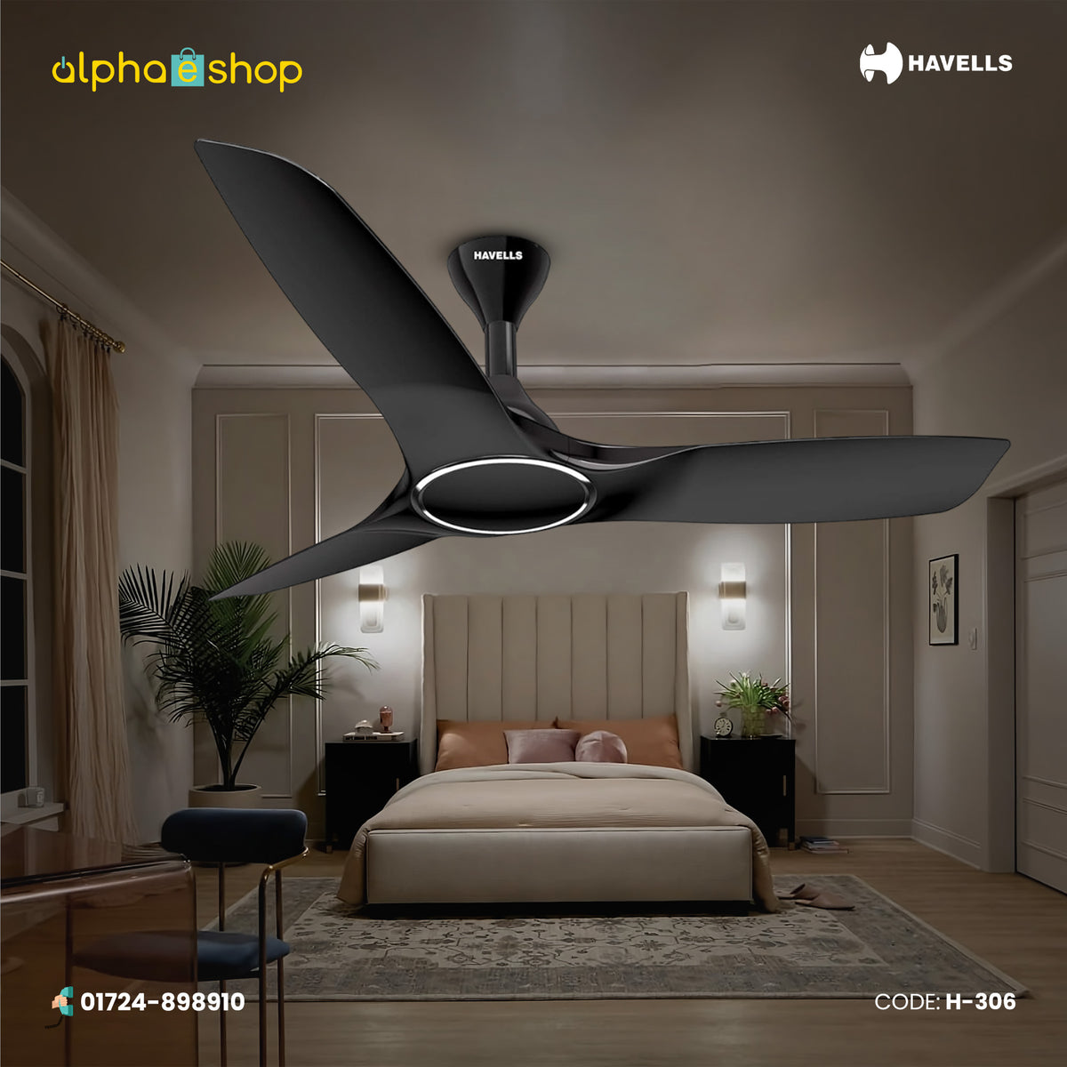 Havells Stealth Air 50"- Ceiling Fan (Metallic Black) H-306