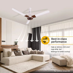 Atomberg Studio+ 48" 35 Watt BLDC motor Energy Saving Anti-Dust Speed Indicator Light  Ceiling Fan with Remote Control ( White Teakwood) AT-132