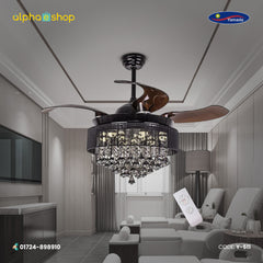 Yamada Alpha Chandelier 48'' Black Crystal Underlight with Remote control Ceiling fan Y-511