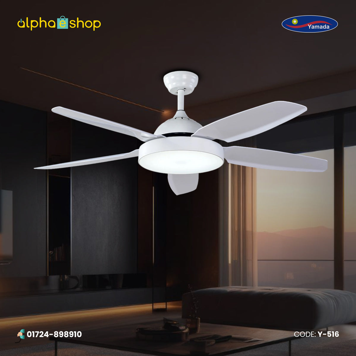 Yamade Alpha 52" White underlight  Remote Ceiling fan Y-516