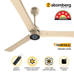 Atomberg Renesa + 48" 35Watt BLDC motor Energy Saving Anti-Dust Speed Indicator Light Ceiling Fan with Remote Control  ( Metallic Gold ) AT-108