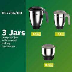 Philips HL7756/00 Mixer Grinder 750W (3 in 1) Black  P-1005