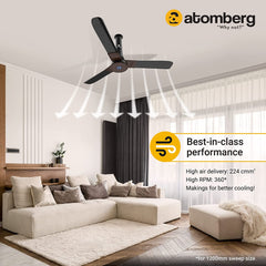 Atomberg Studio+ 48" 35 Watt BLDC motor Energy Saving Anti-Dust Speed Indicator Light  Ceiling Fan with Remote Control ( Brown) AT-104