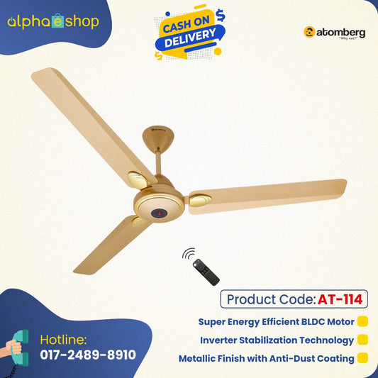 Atomberg Efficio+ 48" 35W BLDC motor Energy Saving Anti-Dust Speed Indicator Light Ceiling Fan with Remote Control  (Metallic Gold) AT-114