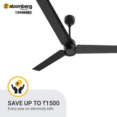 Atomberg Renesa 48" 35W BLDC motor Energy Saving Anti-Dust Speed Indicator Light Ceiling Fan with Remote Control  ( Black ) AT-118