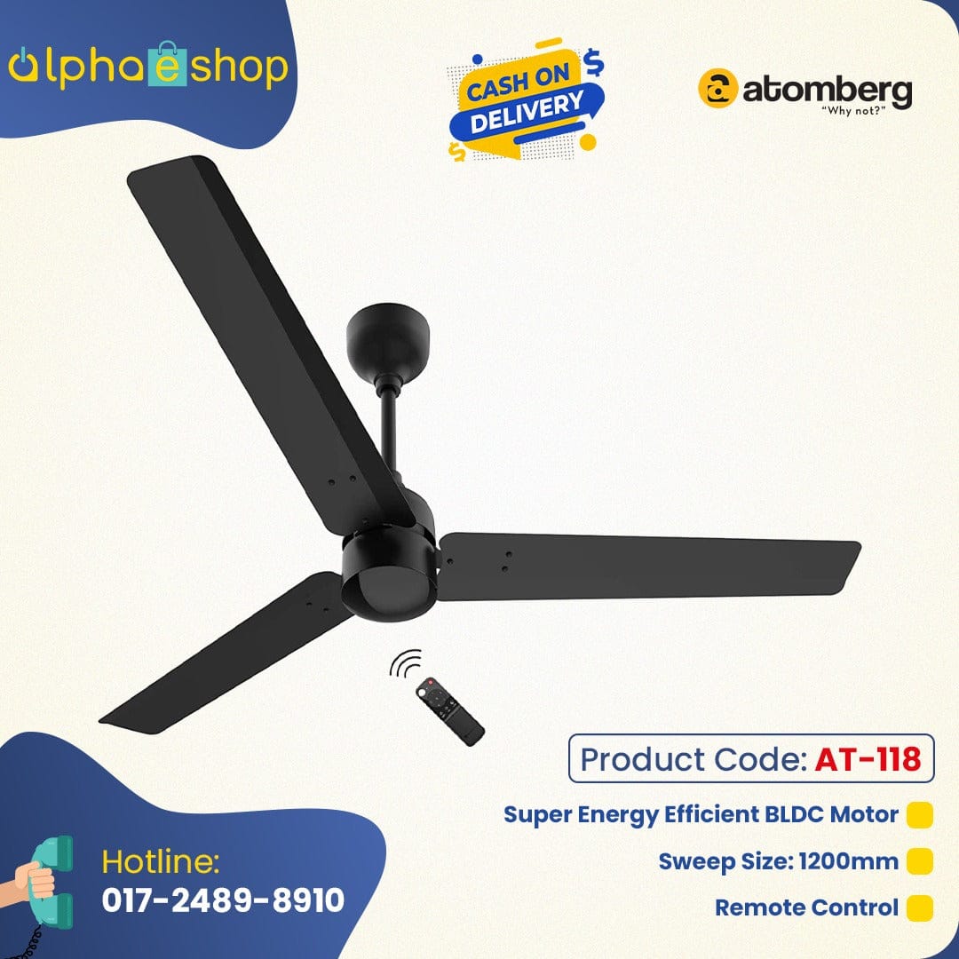 Atomberg Renesa 48" 35W BLDC motor Energy Saving Anti-Dust Speed Indicator Light Ceiling Fan with Remote Control  ( Black ) AT-118