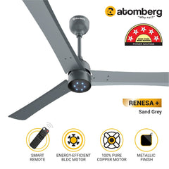 Atomberg Renesa+ 48" 35W BLDC motor Energy Saving Anti-Dust Speed Indicator Light  Ceiling Fan with Remote Control (Sand Grey) AT-123