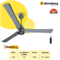 Atomberg Renesa+ 48" 35W BLDC motor Energy Saving Anti-Dust Speed Indicator Light  Ceiling Fan with Remote Control (Sand Grey) AT-123