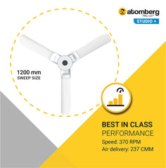 Atomberg Studio+ 48"  32W BLDC motor Energy Saving Anti-Dust Speed Indicator Light Ceiling Fan with Remote Control  ( White )  AT-106