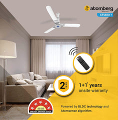 Atomberg Studio+ 48"  32W BLDC motor Energy Saving Anti-Dust Speed Indicator Light Ceiling Fan with Remote Control  ( White )  AT-106