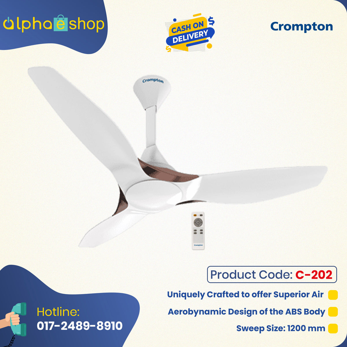 Crompton Silent Pro Enso Smart 48" BLDC Remote Control Ceiling Fan (Silk White) C-202