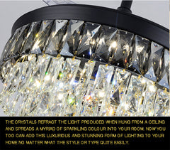 Luxury 42’’ Retractable Crystal Silent 3 Light Change LED Chandelier with Remote Invisible Blade Golden Crystal CF-618